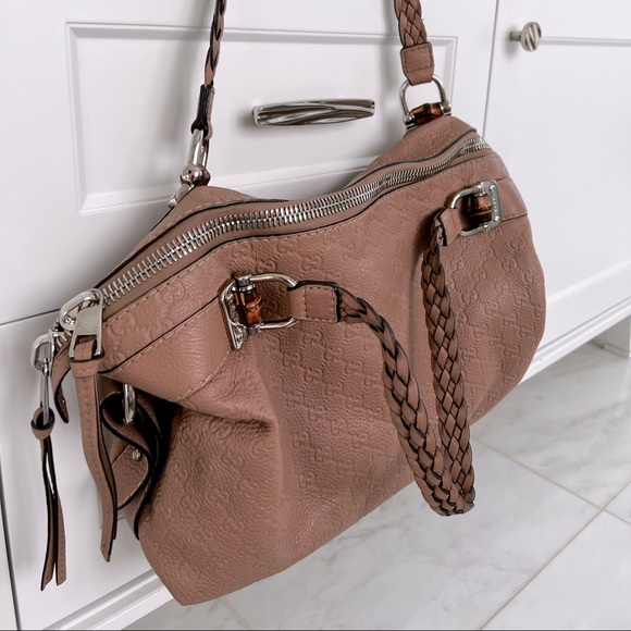 GUCCI Antique Rose Guccissima Leather Bamboo Bar Medium Tote Bag - Picture 3 of 15